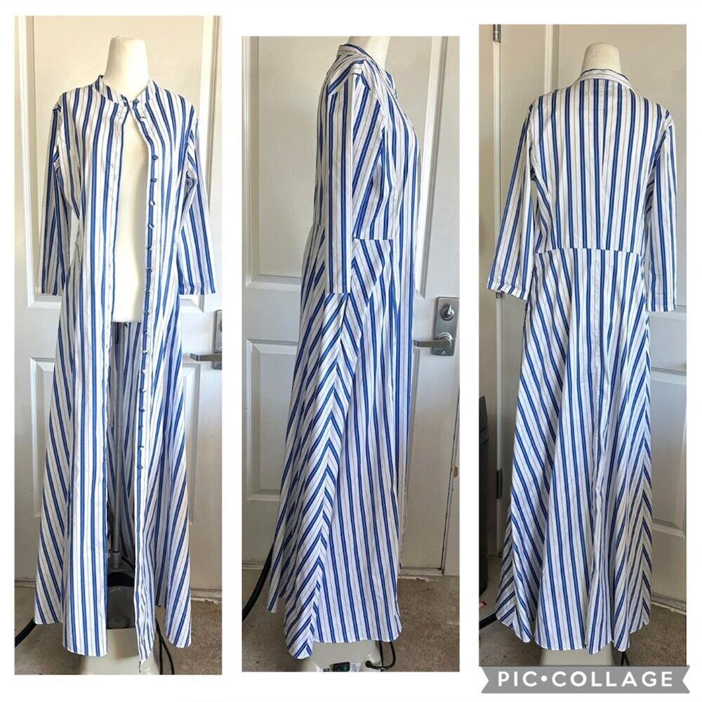 Evi Grintela Carine Cotton Striped Print The Shirt Dress Maxi Button Down L